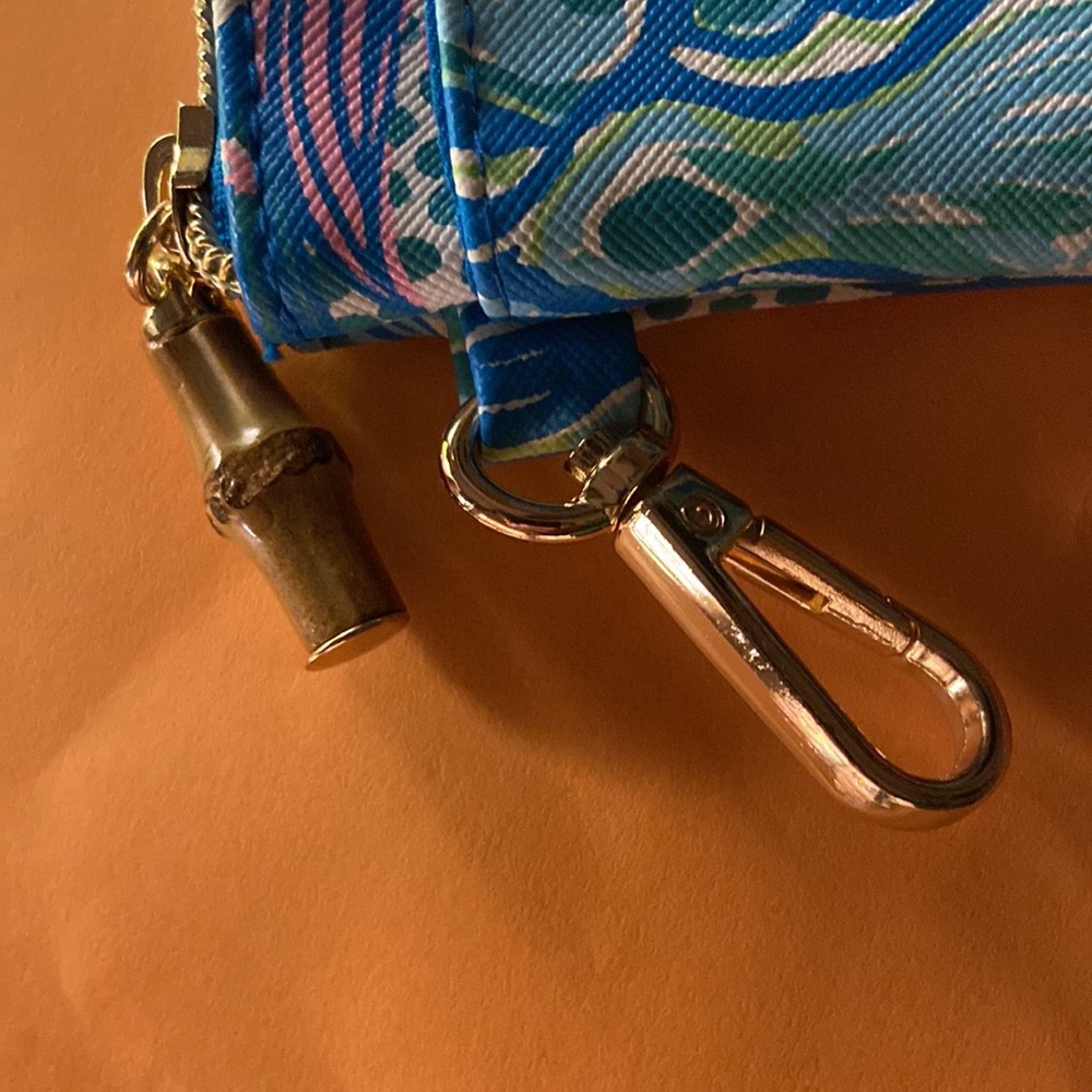 Lilly Pulitzer Botanical Green Top Zip Wallet Bamboo gold metal hardware NWOT!!! - Picture 5 of 6